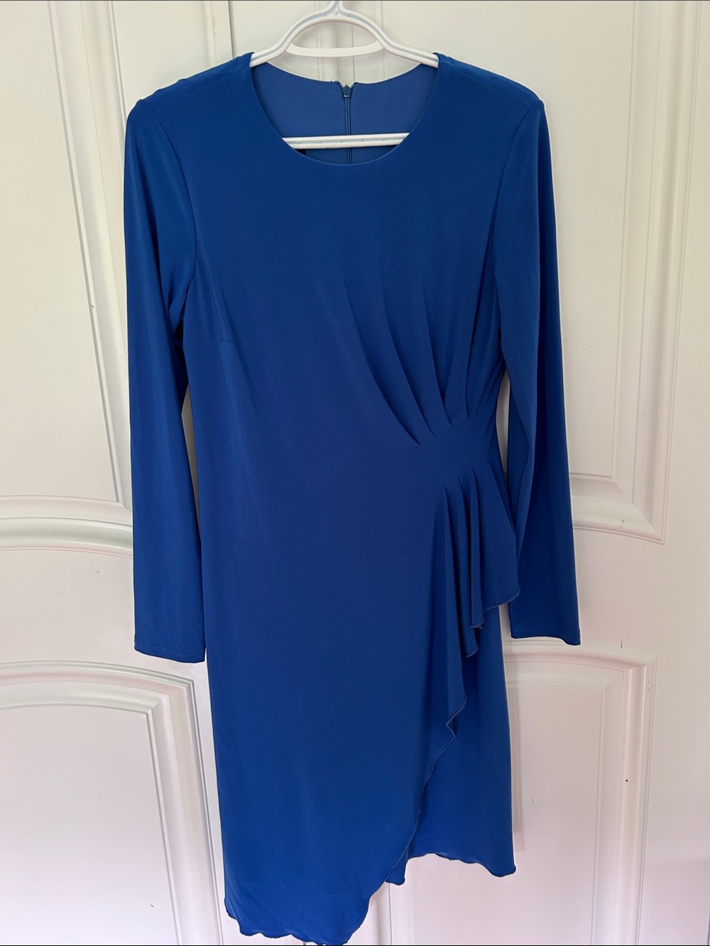 Michael Tyler Long-Sleeve Sapphire Blue  Side Gather / Faux Wrap Dress